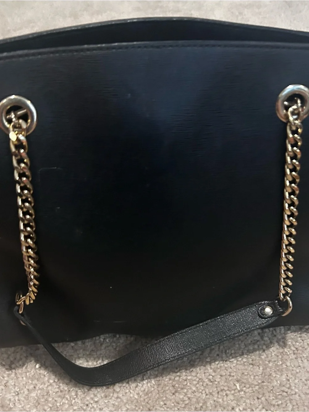 Furla Black Leather Tote with Gold Chain Straps - Picture 3 of 5